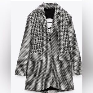 Zara Houndstooth Black and White Open Back Blazer Dress
